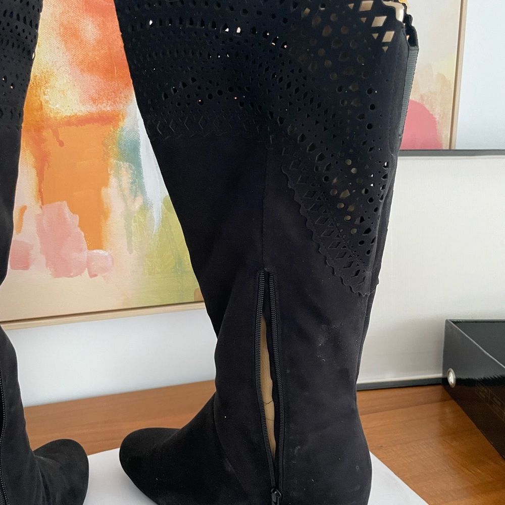 Joan Boyce Black Suede Over the Knee Boots - Picture 4 of 7
